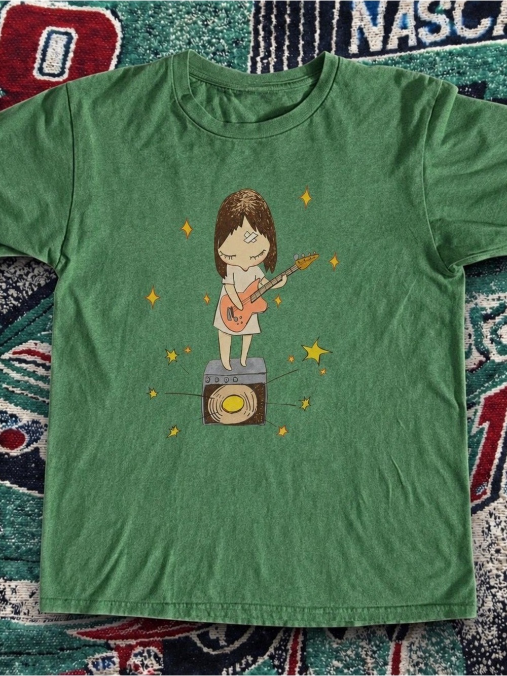 Anime Guitar Girl Graphic Tee Antique Irish Green Unisex T-Shirt